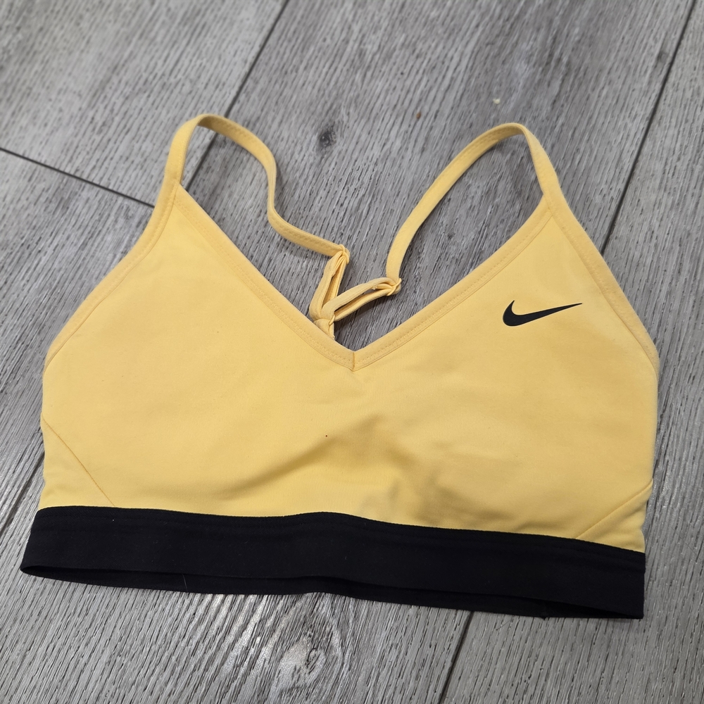 Nike Women's Yellow Sports Bra with Black Band